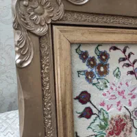 تابلو فرش گل ابریشم در حد نو ریز بافت
