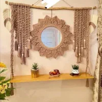 دیوار آویز مکرومه  شلف مکرومه دست‌ساز  پرده مکرومه