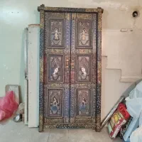 درب چوبی قدیمی نقاشی عتیقه کلکسیونی دکوری تزیینی