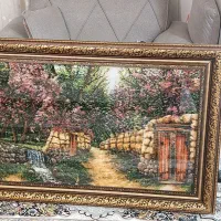 تابلو فرش دست بافت طرح خانه باغ