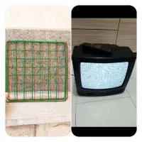 تلویزیون 14 اینچ رنگی و قفسه مشبک فلزی