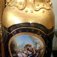 گلدان نایاب کنارسالنی سورمه ای طلاکوب ۲۴ اصل