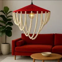 لوستر رافیا با مهره چوبی|لوستر و چراغ آویز|مشهد, حضرت حجت|دیوار