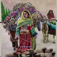 نقاشی سیاه قلم چهره و رنگی|تابلو، نقاشی، عکس|اصفهان, قائمیه|دیوار