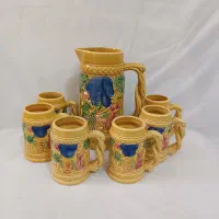 پارچ و لیوان ژاپن قدیم و بشقاب وکاسه گل سرخ وغیره