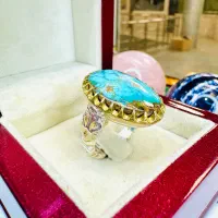 انگشتر فوق لوکس سنگ فیروزه آبی درباری رگه طلایی|بدلیجات|تبریز, |دیوار