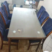 میز نهار خوری ۶ نفره چوبی با صفحه شیشه ای(دست دوم)