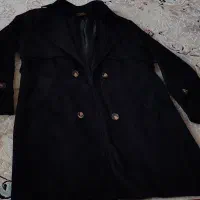 پالتو بارونی شال موهر بافت مشکی پلنگی کمربند