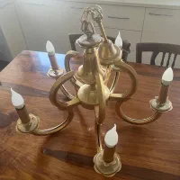 یک جفت لوستر برنجی قدیمی ۶شاخه-۵شاخه آبکاری طلائی