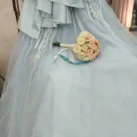 لباس عروس آبی رنگ با ریفون ۵فنره