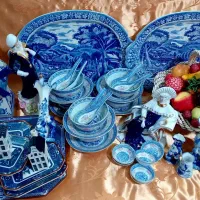 آنتیک .قلم آبی دلف هلندی.ژاپنی آمریکایی مجسمه