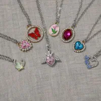 گردنبند زنجیر استیل با پلاک نگین دار