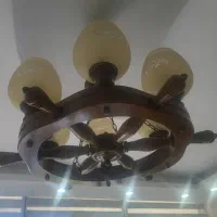 لوستر چوبی ۶ شعله و آویز تک شاخه