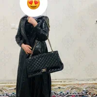 کاپشن چرم زنانه بلند وکیف چرم