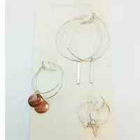 گوشواره حلقه ای سه جفتی نقره ای مینیمال