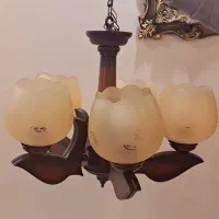 یک جفت لوستر چوبی ۵ شعله|لوستر و چراغ آویز|فردیس, شهرک وحدت|دیوار