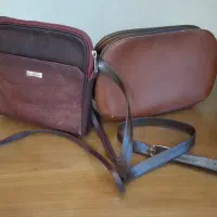 کیف زنانه زرشکی چرم اصل و قهوه ای چرم مصنوعی