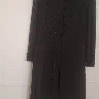 مانتو مجلسی ساتن مشکی کار شده