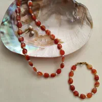 نیم ست عقیق با مروارید پرورشی سایز 2میل