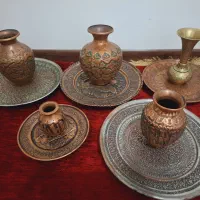 سینی مسی و گلدان مسی قلم قدمتدار