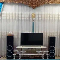 پرده زیبا رنگ فیروزه ای همراه باکتیبه،بامتراژ6متر