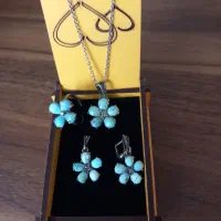 سرویس نقره با سنگ فیروزه اصل|جواهرات|قائمشهر, |دیوار