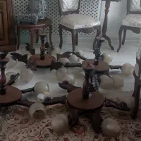 لوستر  ۶ شاخه چوبی با حباب نوری زیر .|لوستر و چراغ آویز|چالوس, |دیوار