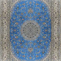 فرش دستبافت ۹ متری نایین اصل ۶لا گل ابریشم آبی|فرش|تهران, حکمت|دیوار