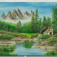 تابلو نقاشی رنگ و روغن منظره کوهستانی