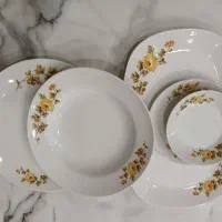 سرویس چینی طرح گل آفتابگردان و ظروف برنز