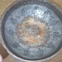 کاسه مسی بینظیر الماس تراش قاجاری(یا صفوی) غرق قلم