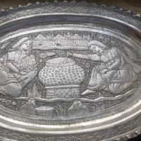 سینی مسی قلمکاری شده دوران ناصرالدین شاه