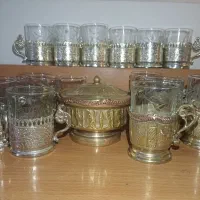 ۳دست ظروف انگاره هردست ۶ عدد زیر استکانی نقره