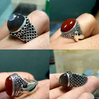 ۲ عدد انگشتر نقره دست ساز ، باباقوری و  عقیق