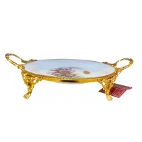 پیش دستی پایه دار چینی برنجی با آبکاری طلایی|ظروف سرو و پذیرایی|رشت, آزادگان|دیوار
