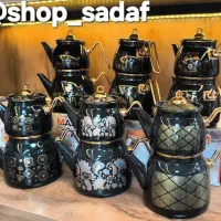 کتری و قوری لعابی دسته طلایی برند رسا