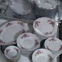 سرویس غذا خوری گل سرخی قدیمی|ظروف سرو و پذیرایی|خرمدره, |دیوار