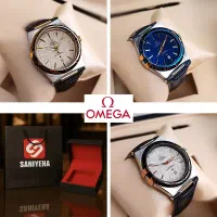 ساعت مچی امگا کانسلیشن بند چرم ثانیه آرام گرد + بگ