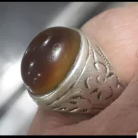 انگشتر نقره عقیق جزع یمنی کهنه