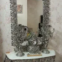 آینه و شمعدان برنز اصل با لوسترو دوتا تک شعله