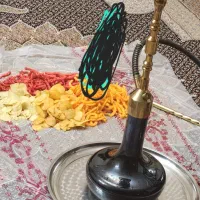 قلیان بزرگ طرح کرنو و کیف+قلیان چوبی دوسیب و کیف