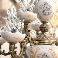 لوستر دوگل بزرگ چینی/سرامیکی لامپا۴شاخه ۸لامپه اصل|لوستر و چراغ آویز|تبریز, |دیوار