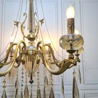 لوسترکریستالی نئوکلاسیک مدرن/6شاخه تک‌شعله برنجی