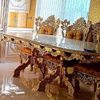 میز دوازده نفره لاکچری منبت کاری ورق طلا