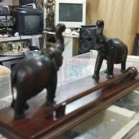 مجسمه چوپی دست ساز دو فیل با چوب ابنوس|مجسمه، تندیس، ماکت|ابهر, |دیوار