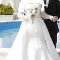 لباس عروس مدل ماهی دانتل فرانسه دودامنه شنل رایگان