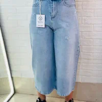 شلوارجین کراپ واید آبی