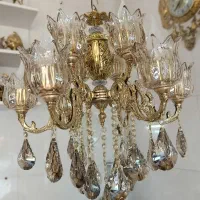 لوستر برنجی 6شاخه ده سال ضمانت آبکاری 12شعله