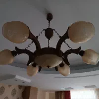 لوستر چوبی شش شاخه|لوستر و چراغ آویز|مشکیندشت, |دیوار