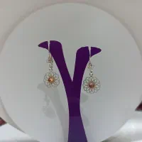 گوشواره ملیله نقره نگین گُلبهی سنتتیک کد ۶۱۳